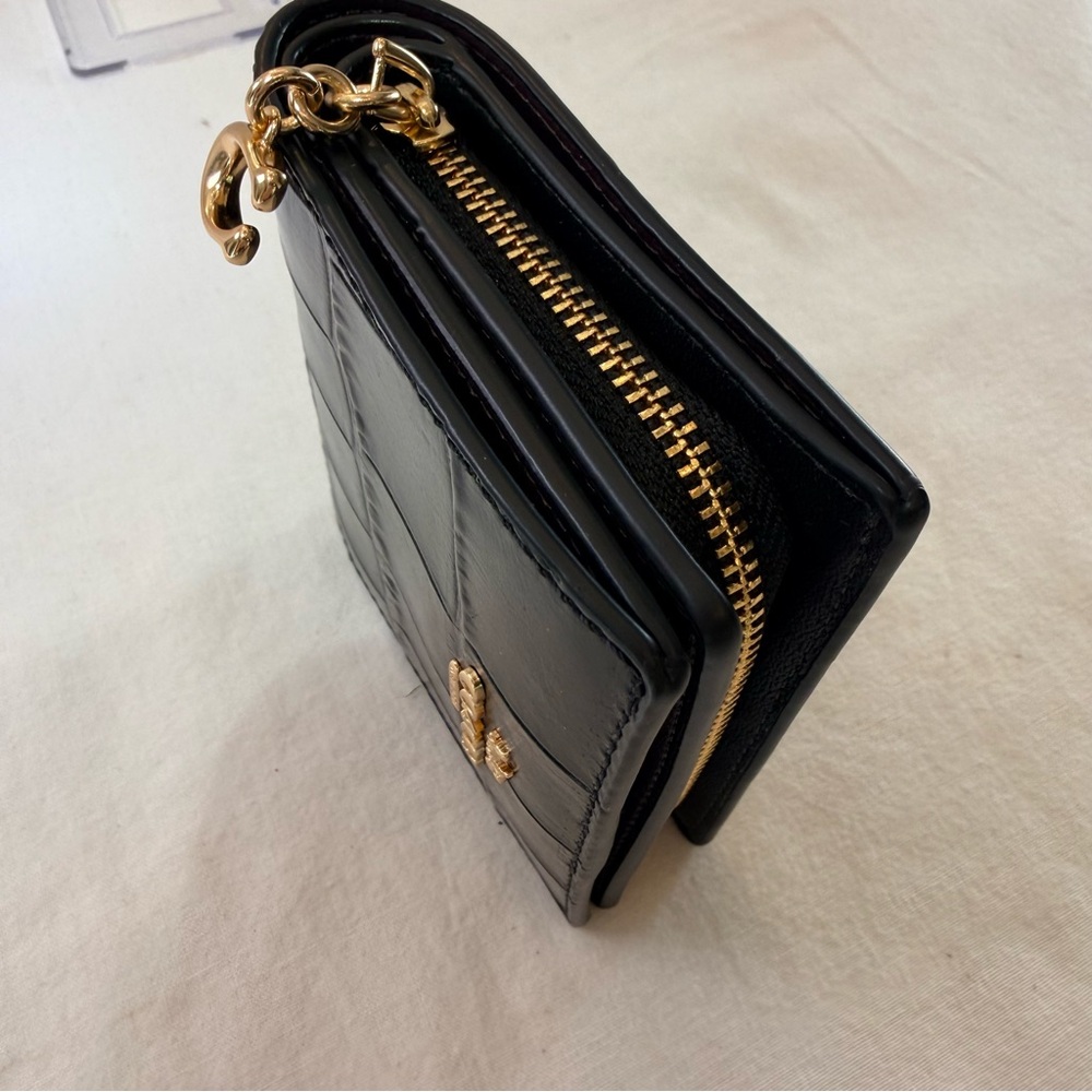 NWT Coach Croc Black Leather Snap Closure Wallet with Gold Hardware ($198) - Picture 7 of 9
